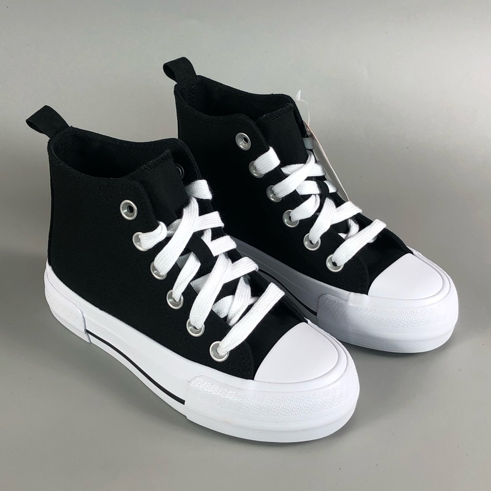 Black High-Top Canvas Sneakers with White Accents